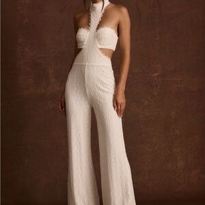 12th Tribe Ivory Lace Halter Jumpsuit